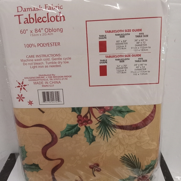 NEW Oblong Cloth Christmas Tablecloth 60"×84  Gold - Picture 3 of 4